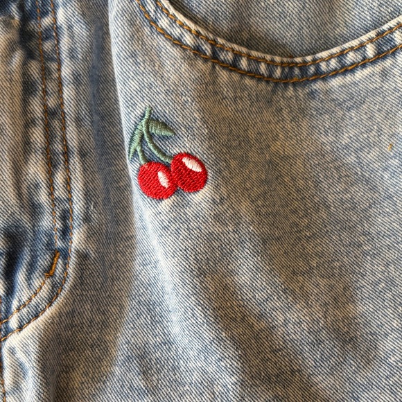 SHEIN Light Blue Denim Shorts with Cherry Embroidery - Picture 2 of 4